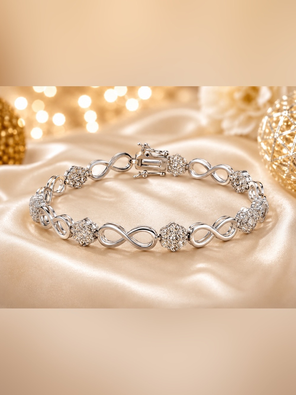 Diamond Accent Infinity Link Bracelet Silver Tone 7” Elegant Sparkle
